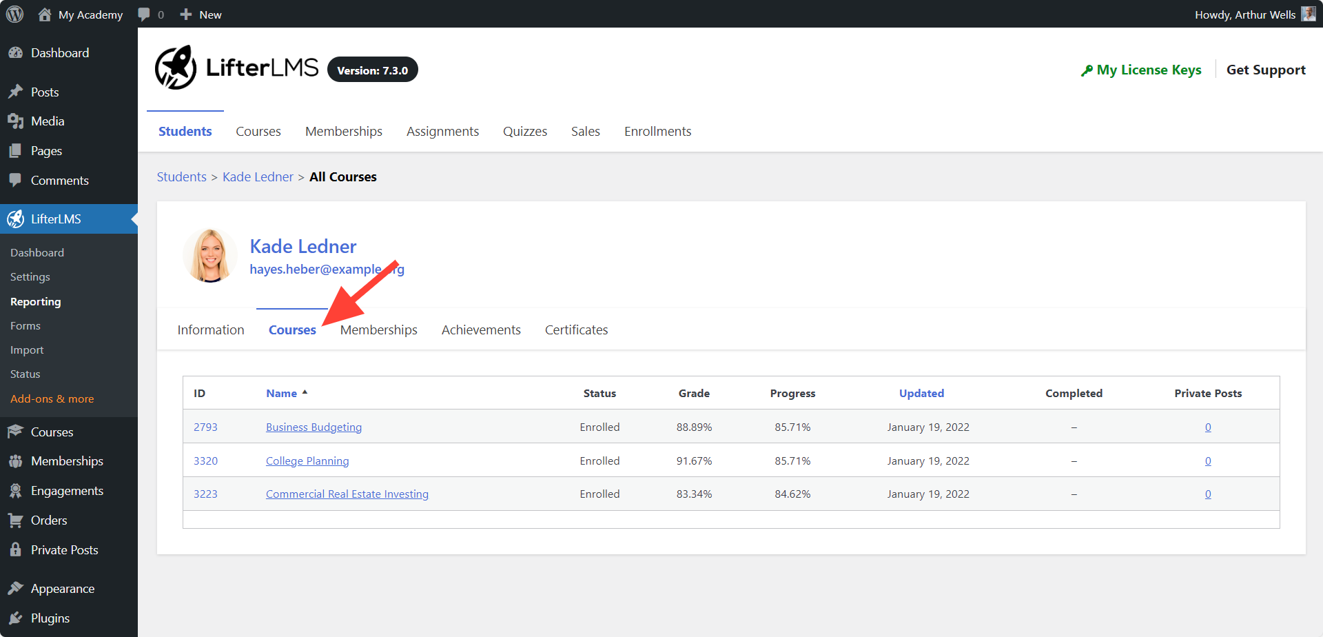 LifterLMS Individual Student Course
