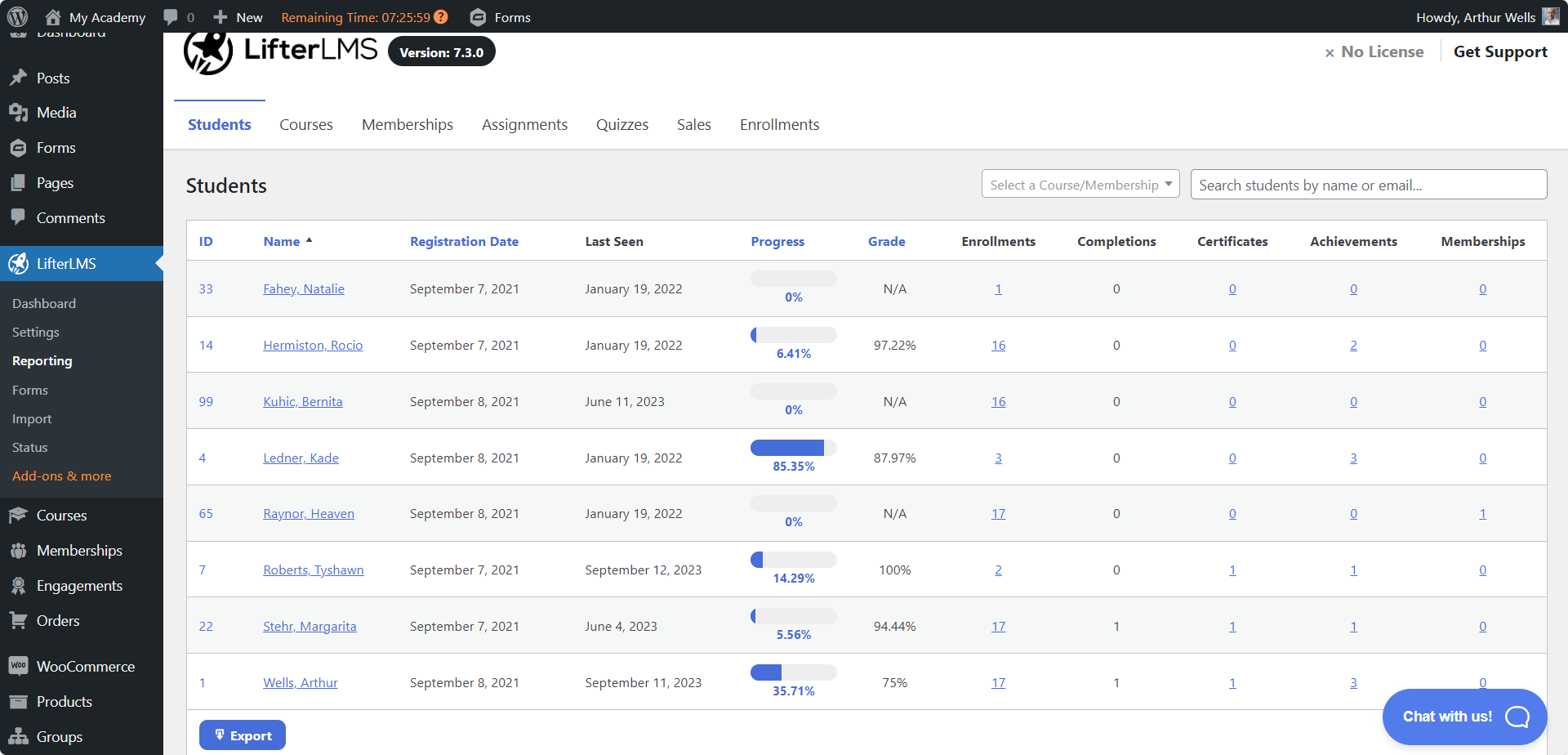LifterLMS Reporting Students