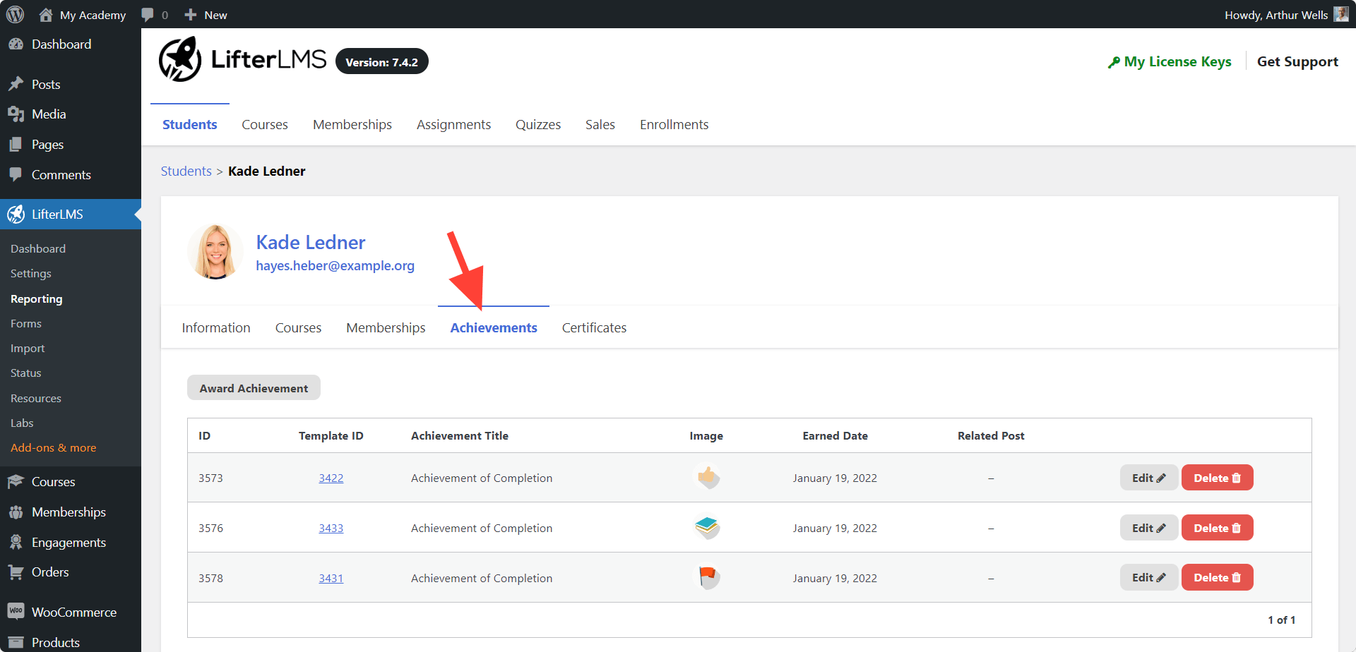 LifterLMS Reporting Achievement