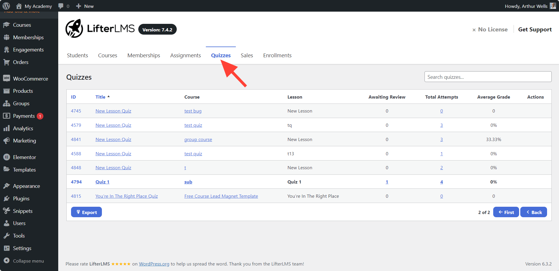 LifterLMS Quizzes Reporting