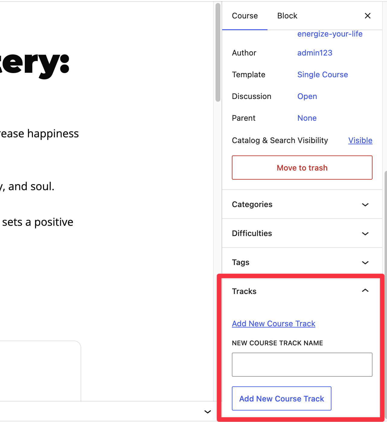 set course track in LifterLMS