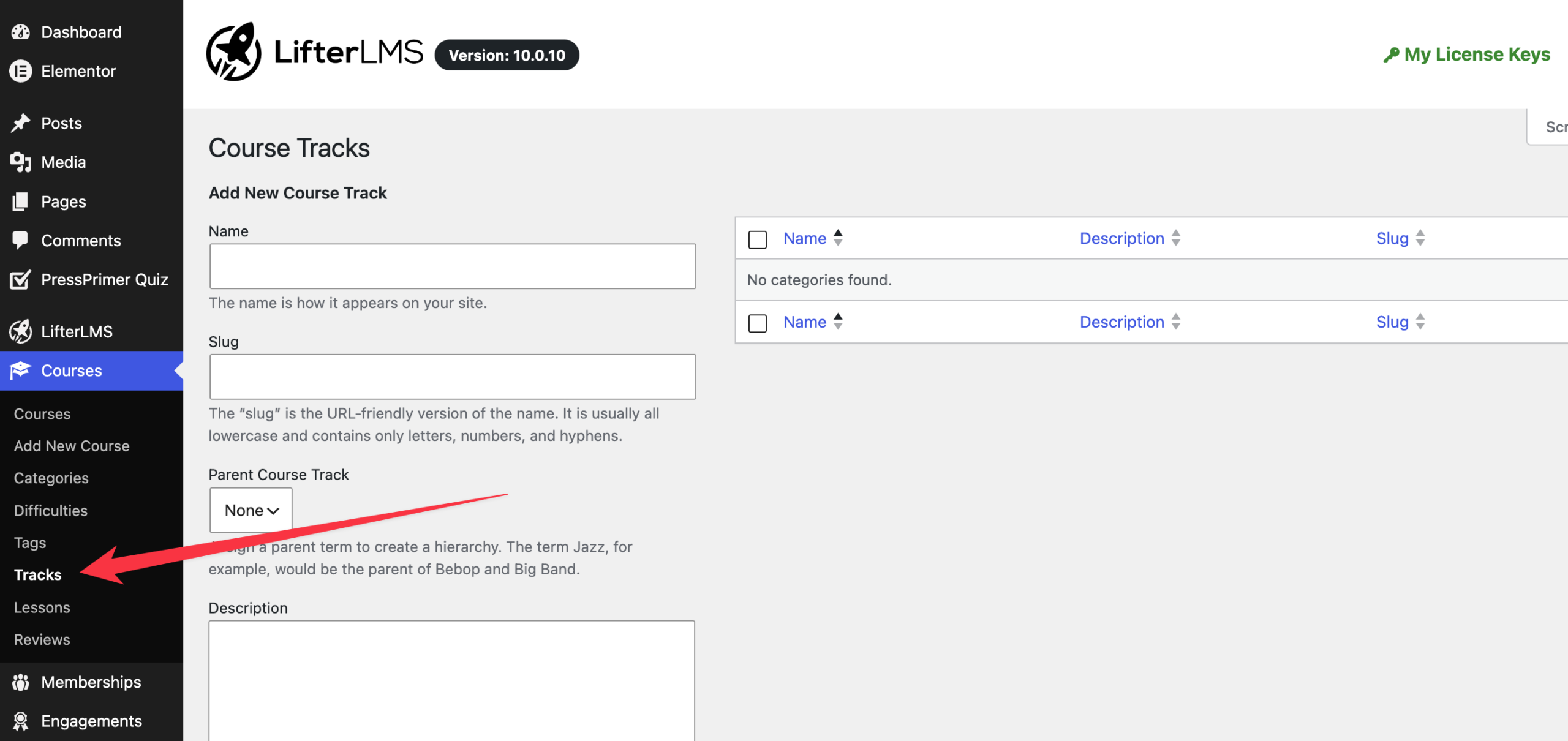 Course tracks in LifterLMS