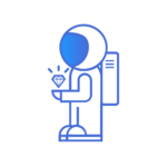 Blue line art of an astronaut holding a sparkling diamond