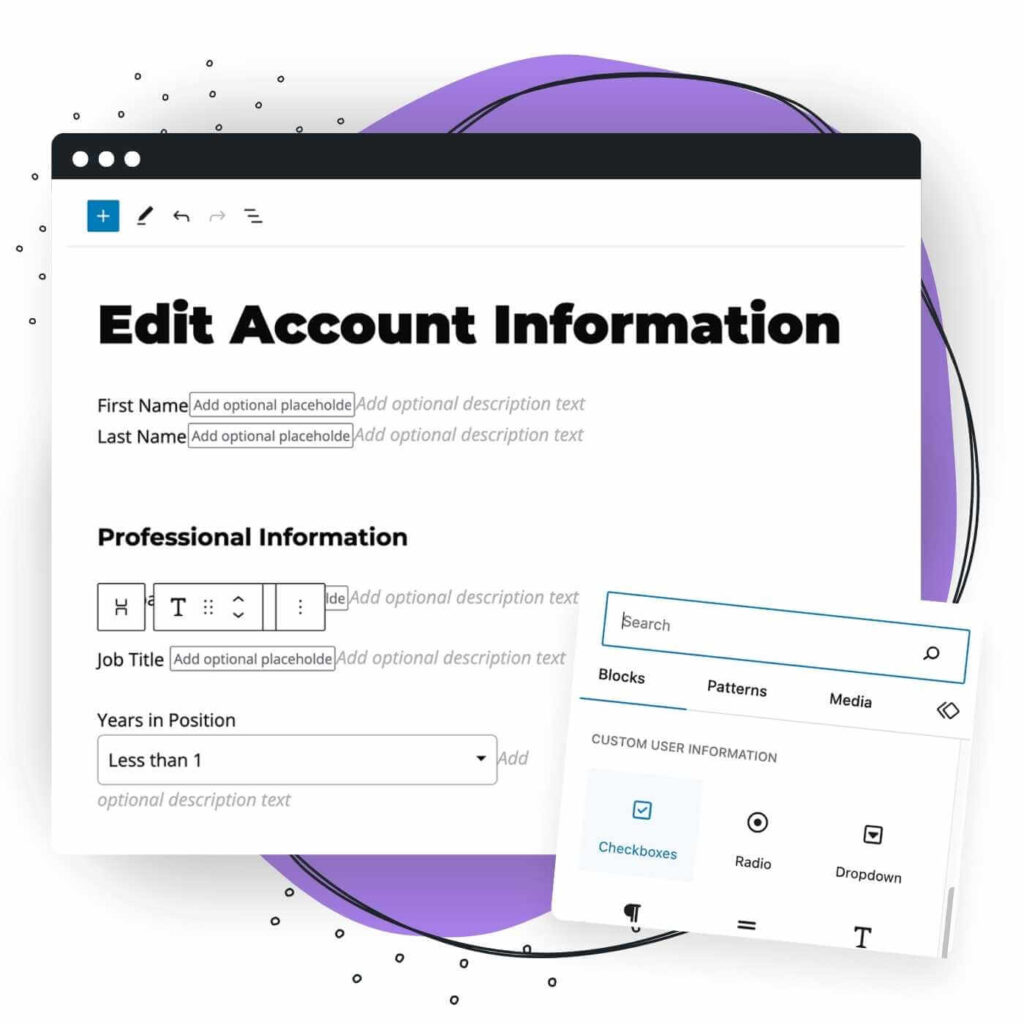 Screenshot of Editing Fields in the Block Editor using LifterLMS Custom Fields to Build Registration and User Account Profile Forms 