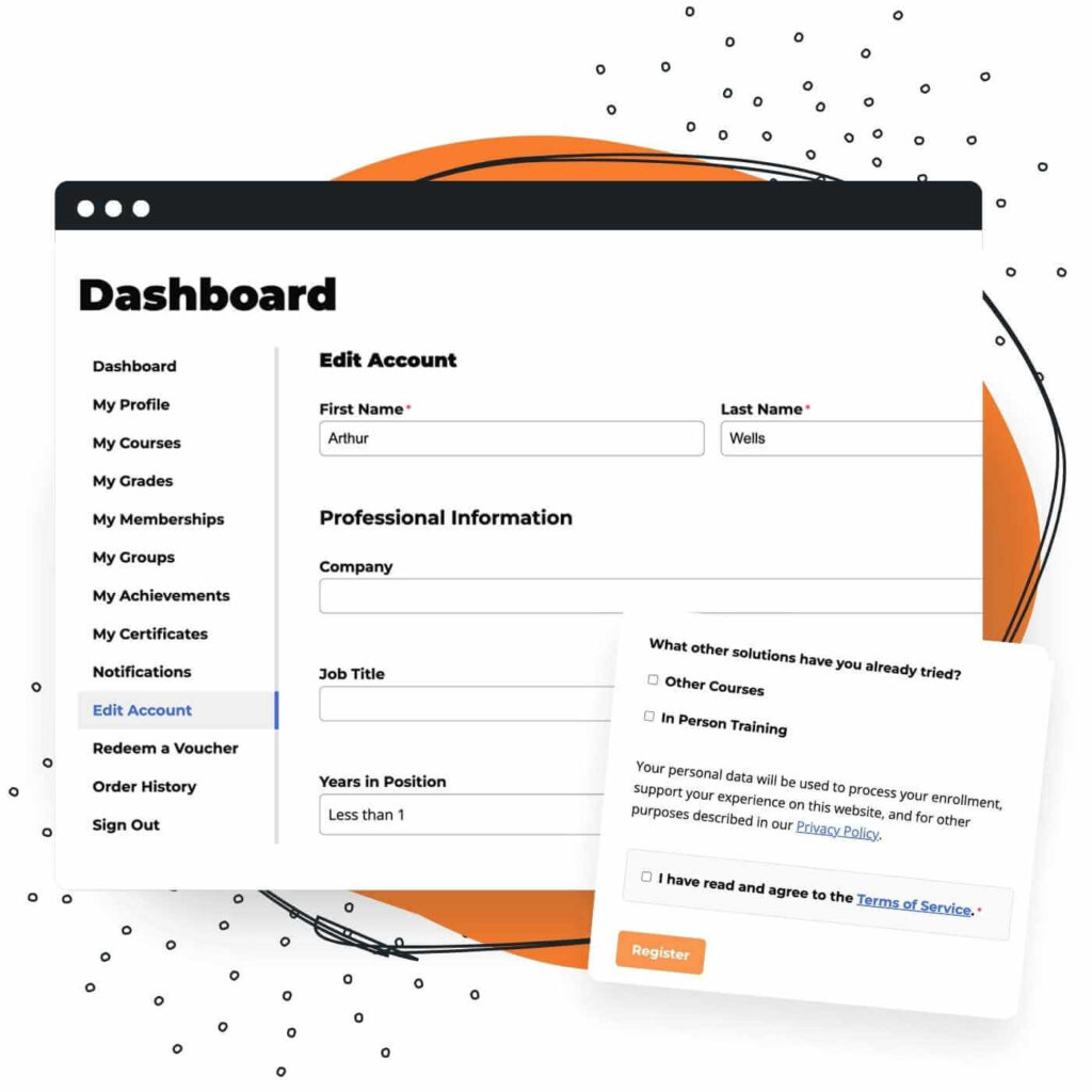 Screenshot of the LifterLMS Custom Fields shown on the Dashboard > Edit Profile Frontend Page