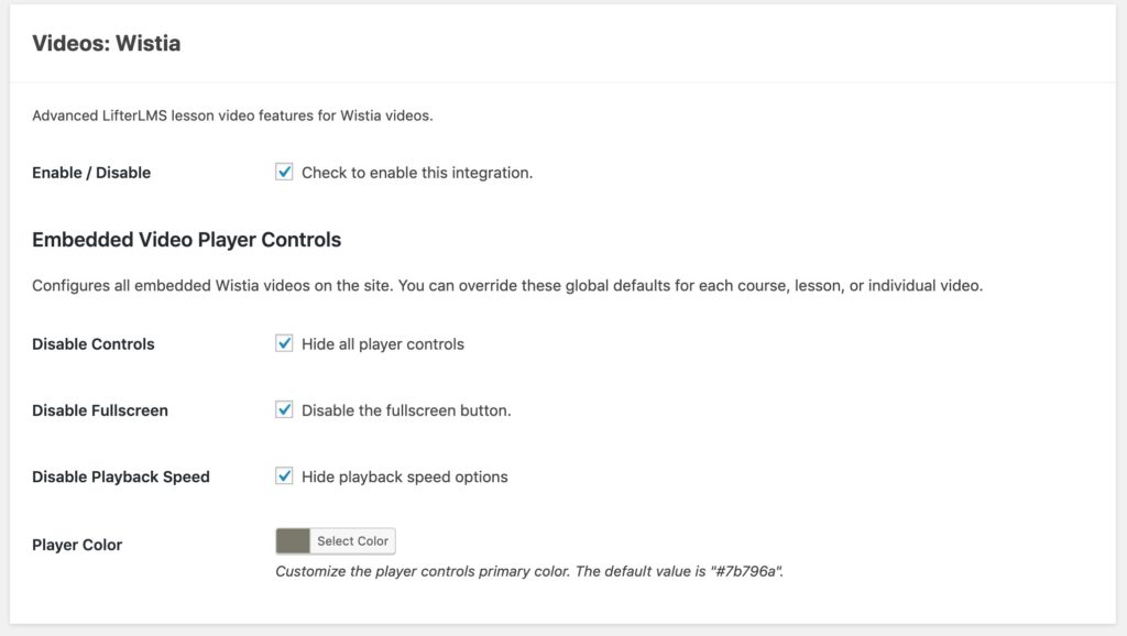 Wistia Provider Settings