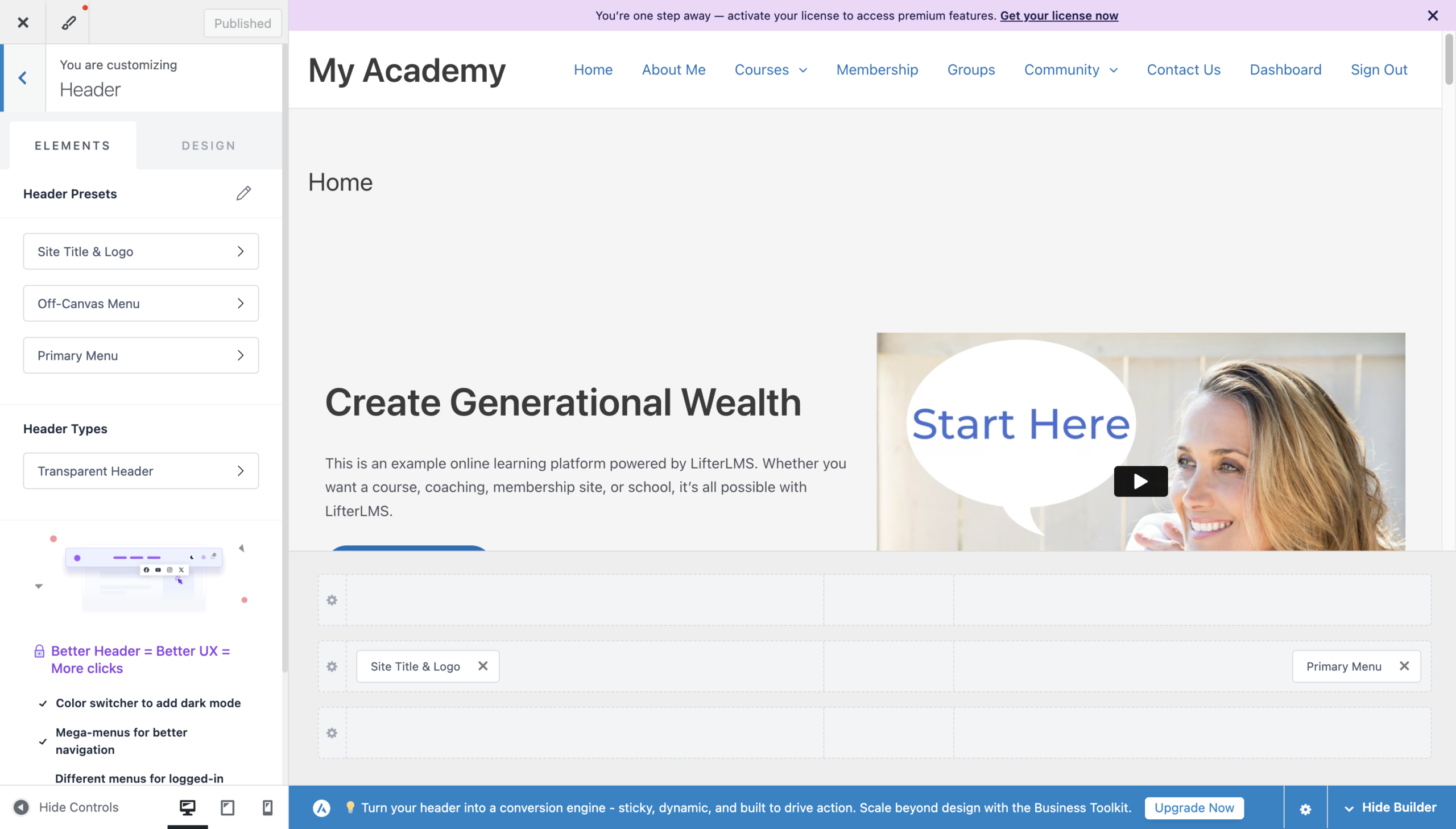 LifterLMS elements in Astra