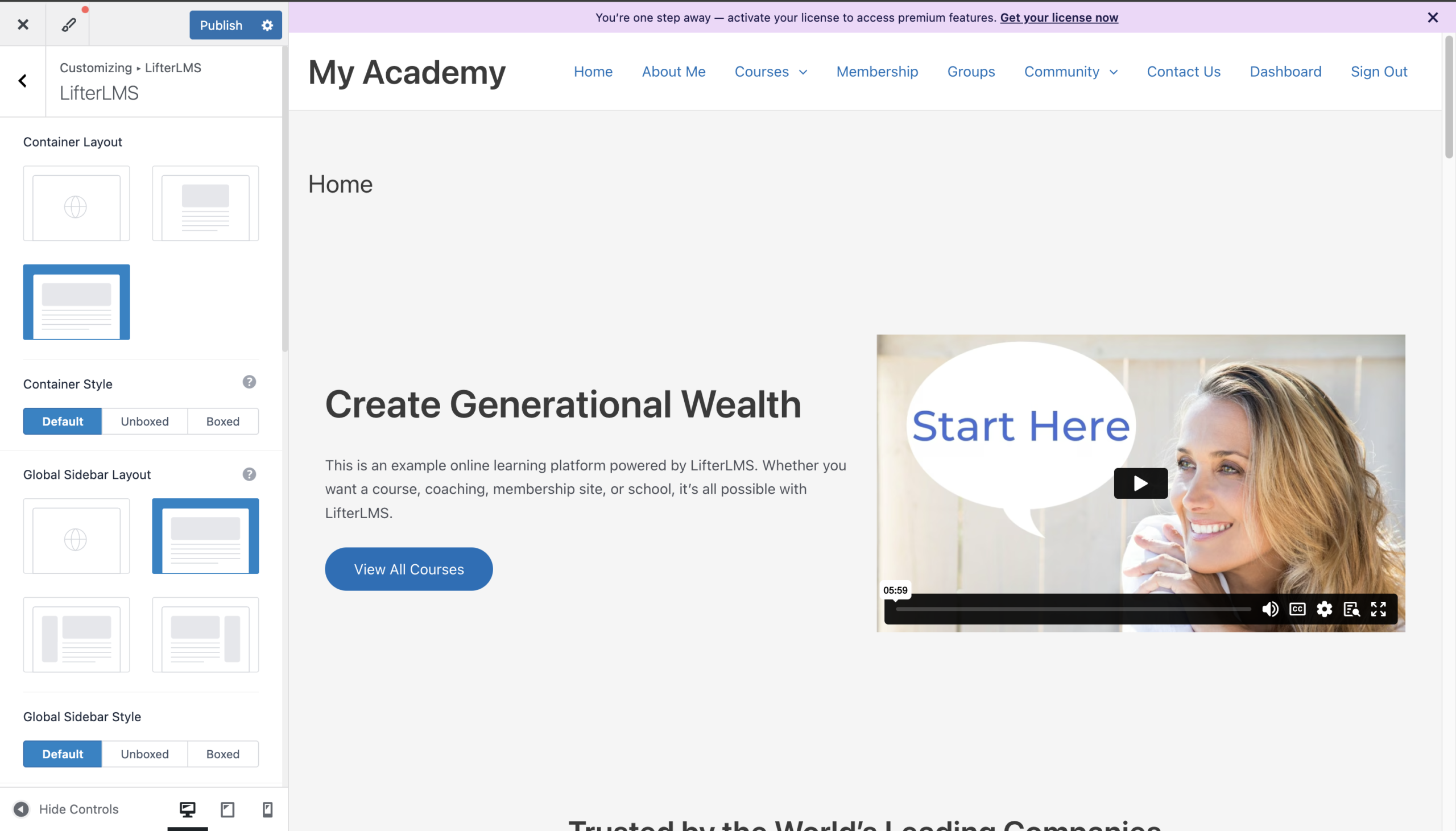 LifterLMS block in Astra