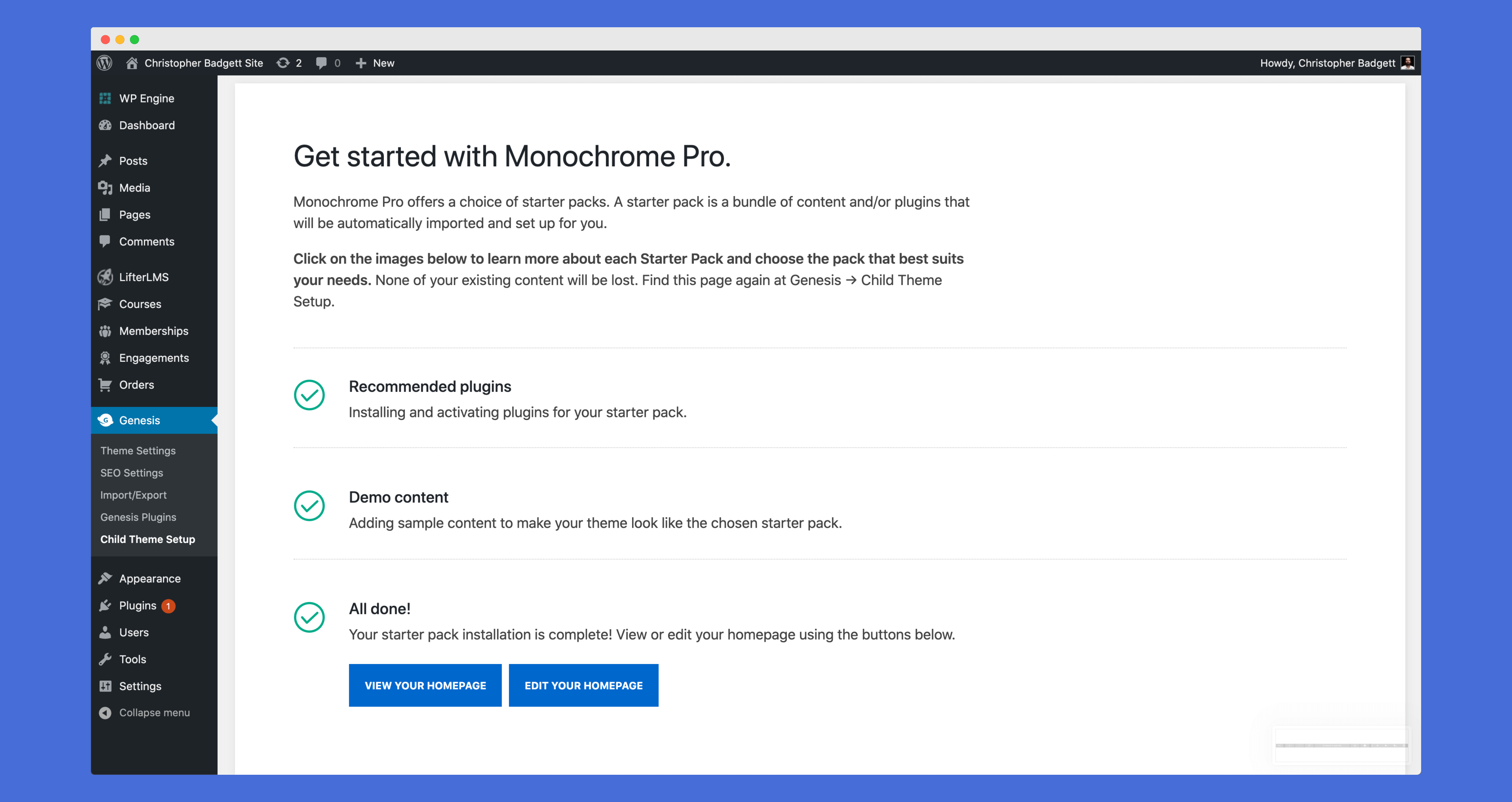 WP Engine 1 Click Theme Setup LifterLMS