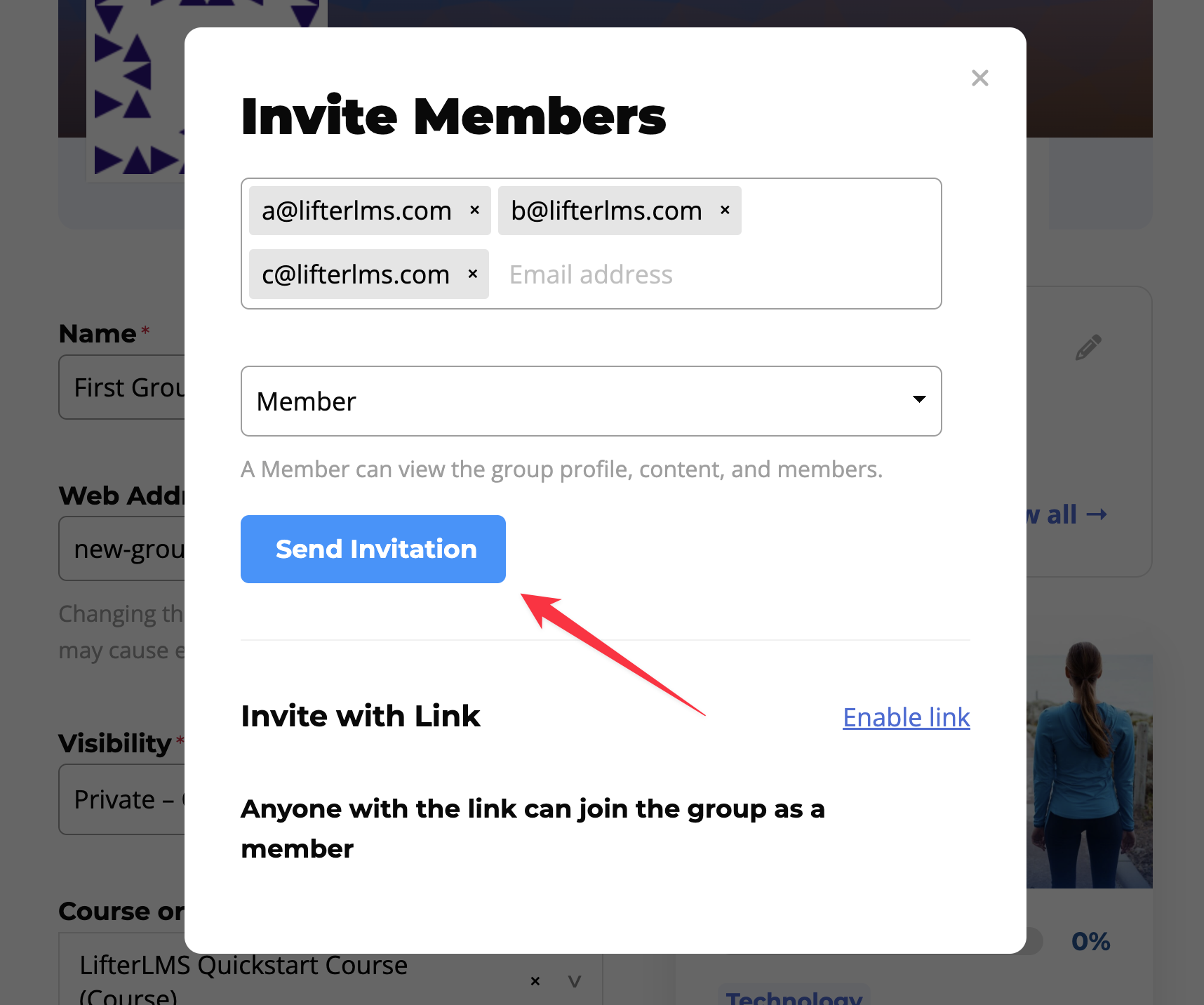 invite member via email