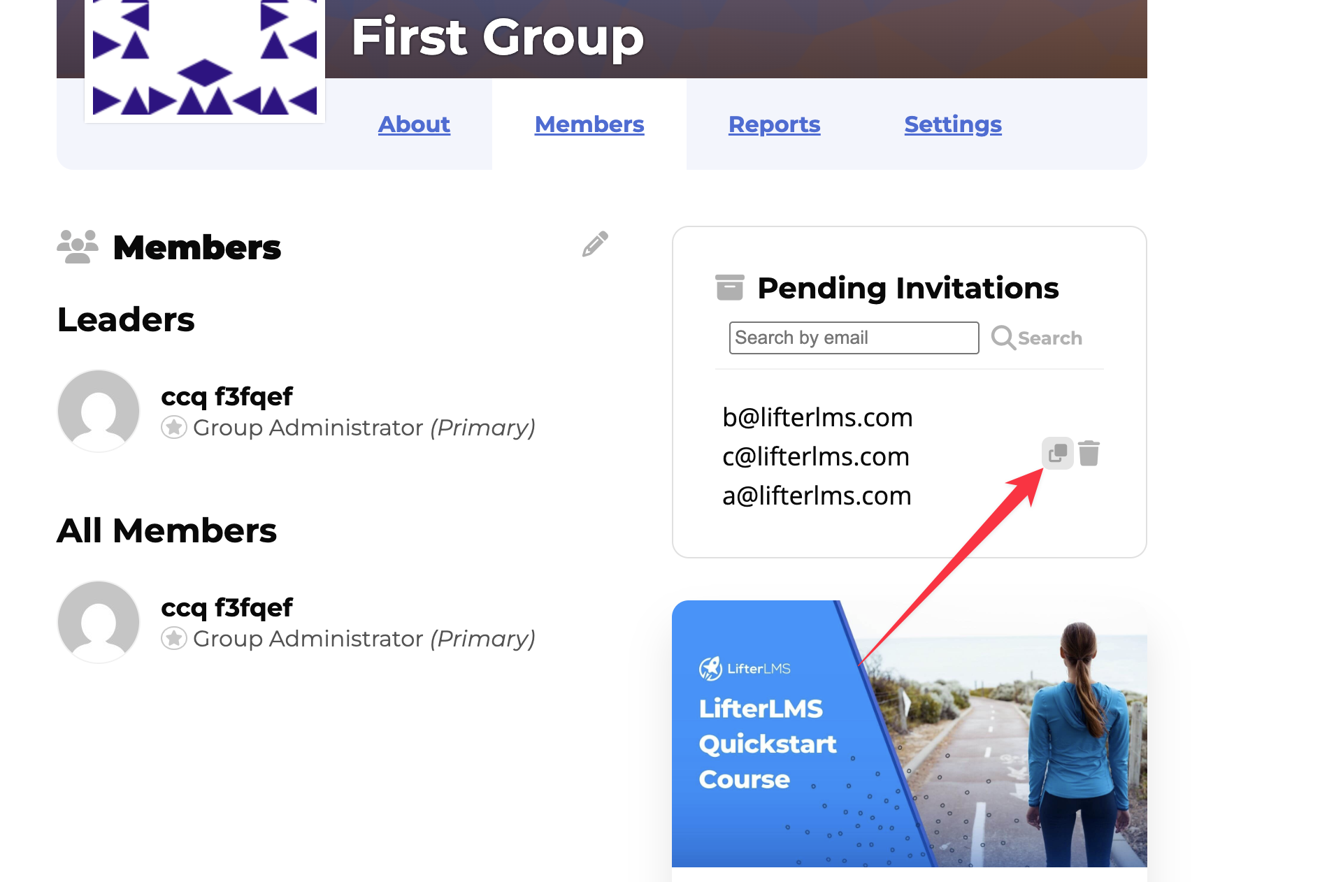 Copy invitation acceptance link