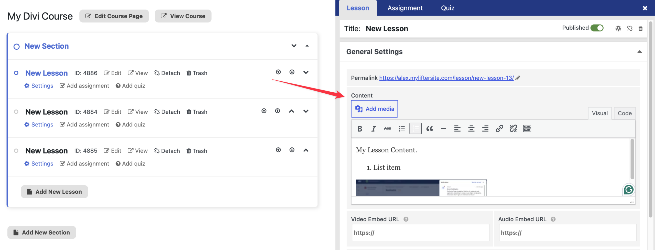 Edit content in lessons