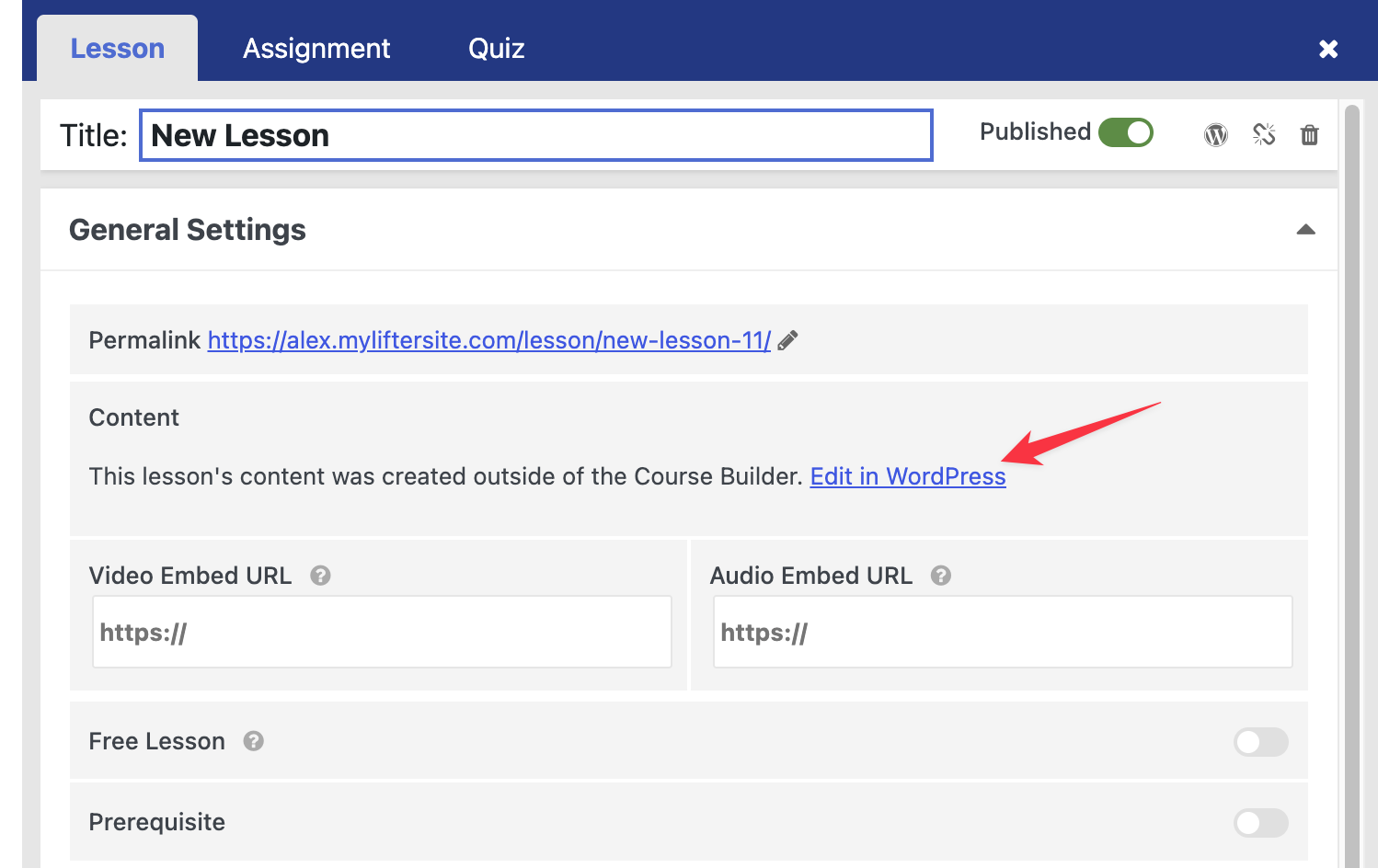 LifterLMS edit lessons