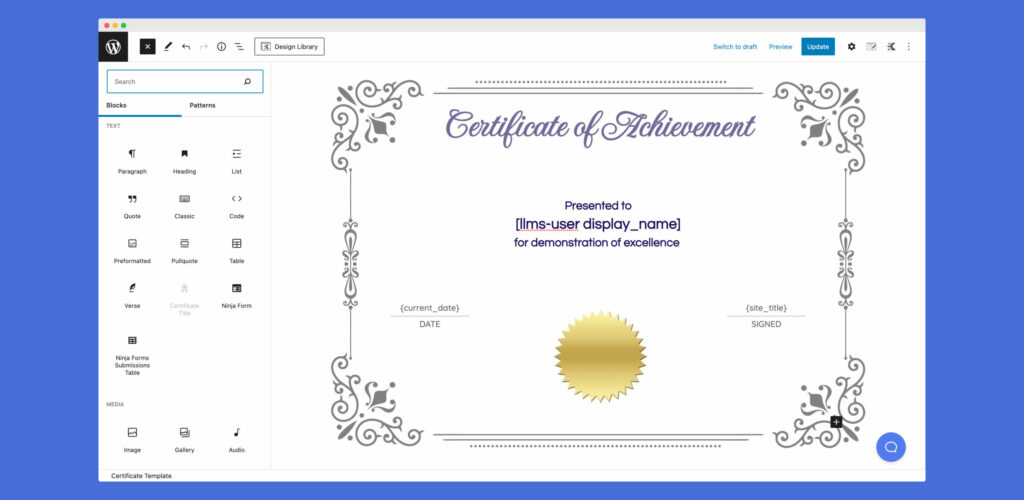 WordPress block plugin certificate builder gutenberg