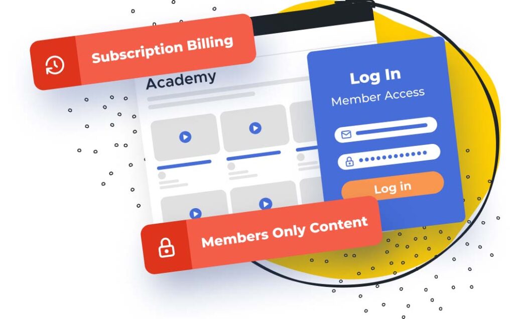 Example graphic of membership access plans with subscription billing and login required to see members only content