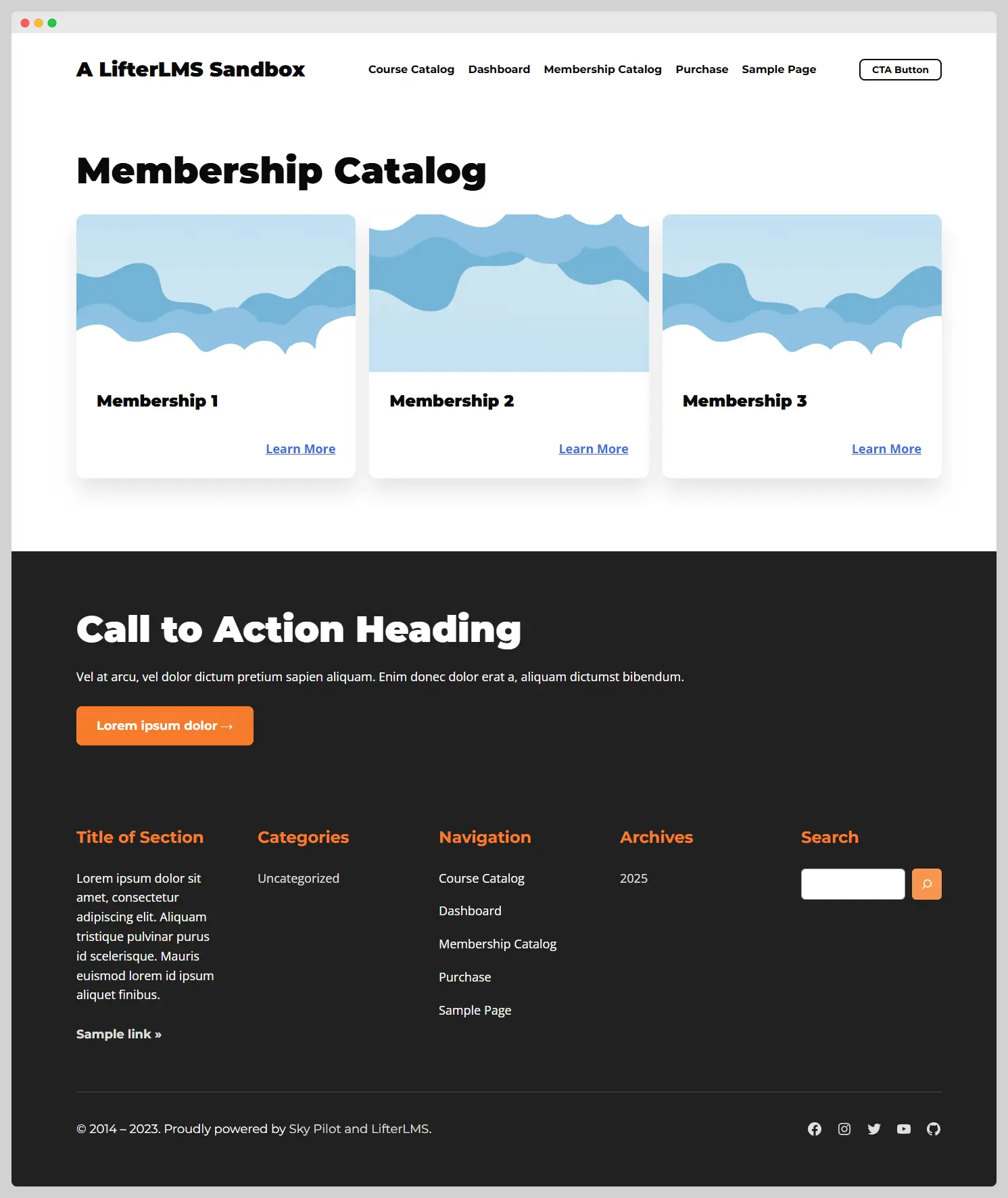Membership catalog page. If you do not have this page, run the LifterLMS setup wizard