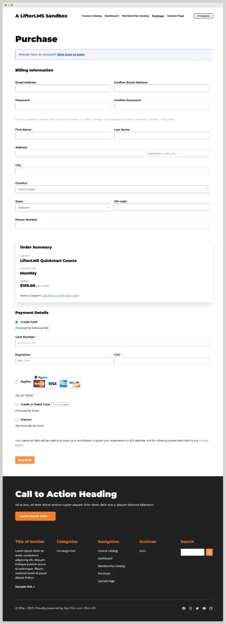 Purchase page