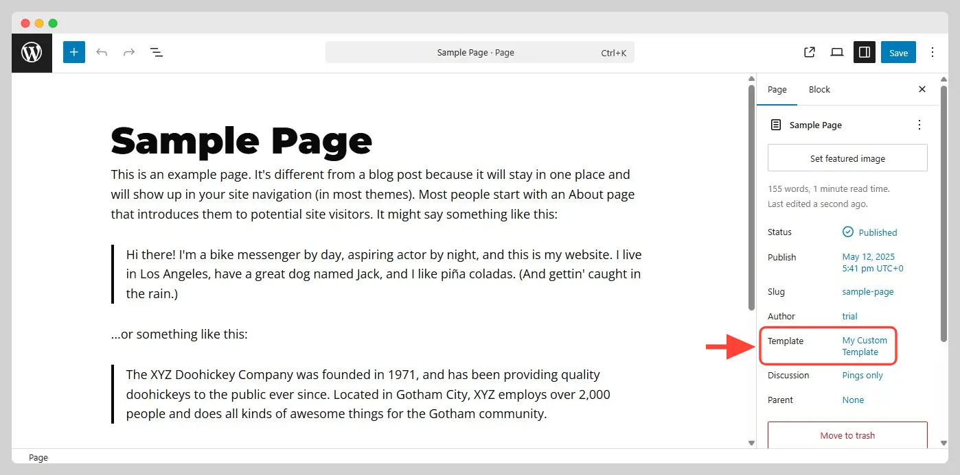 Select template from inside the block editor