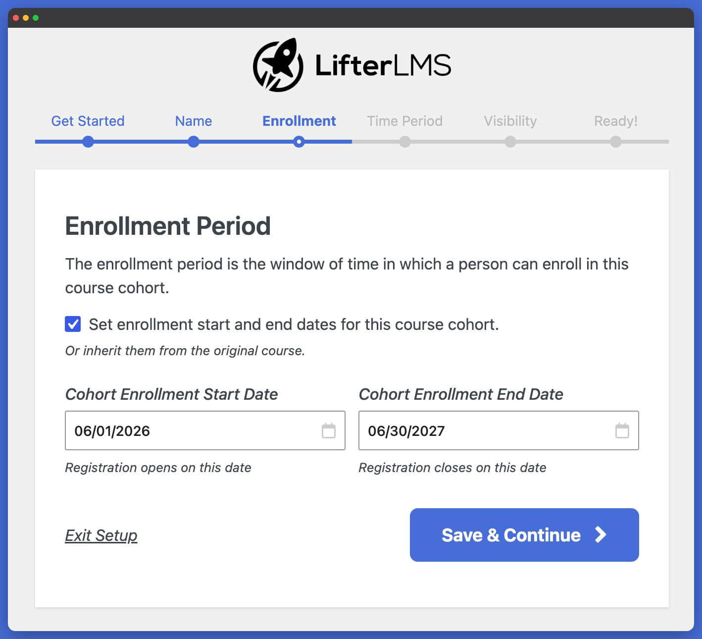 LifterLMS Course Cohort Enrollment Period