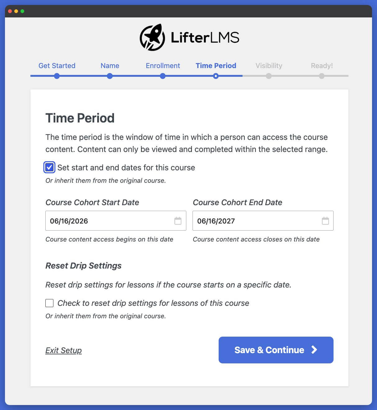 LifterLMS Course Cohorts Time Period