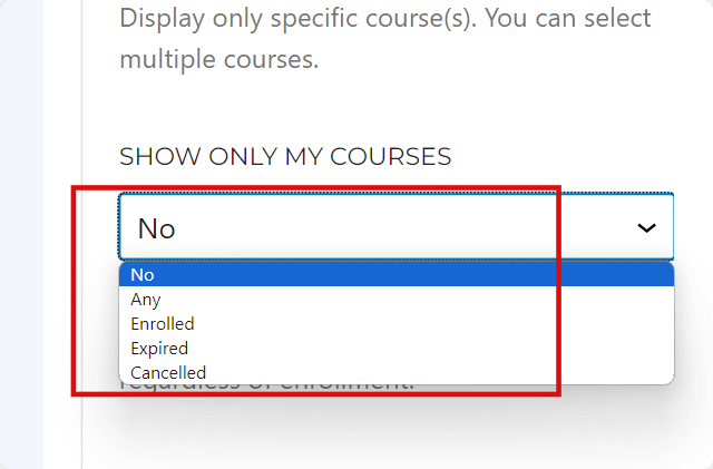 LifterLMS Courses Block Settings