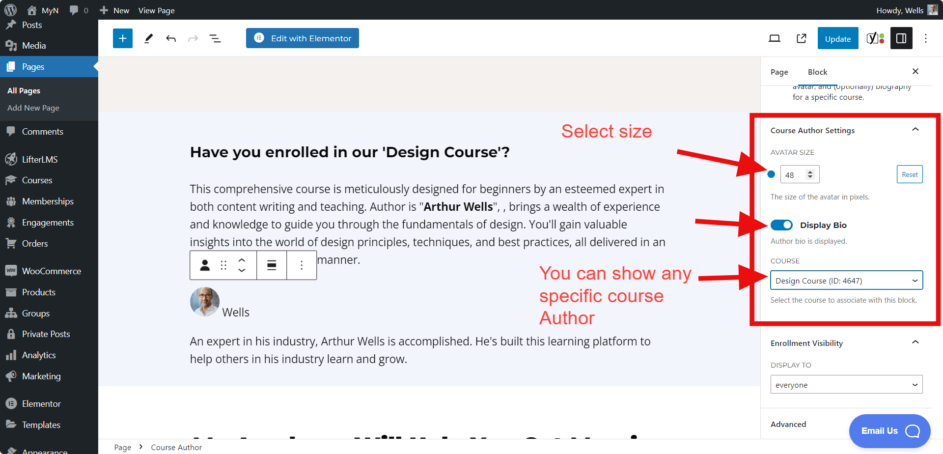 LifterLMS Course Author Block Settings
