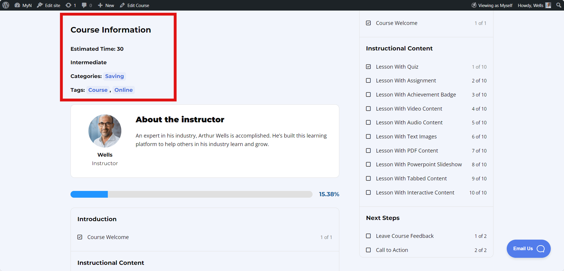 LifterLMS Course Information Block