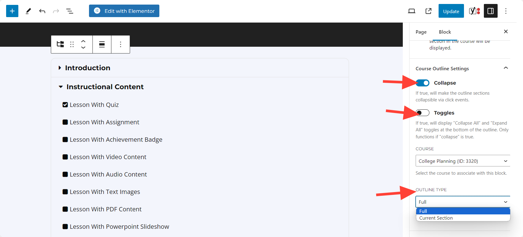 LifterLMS Course Outline Settings