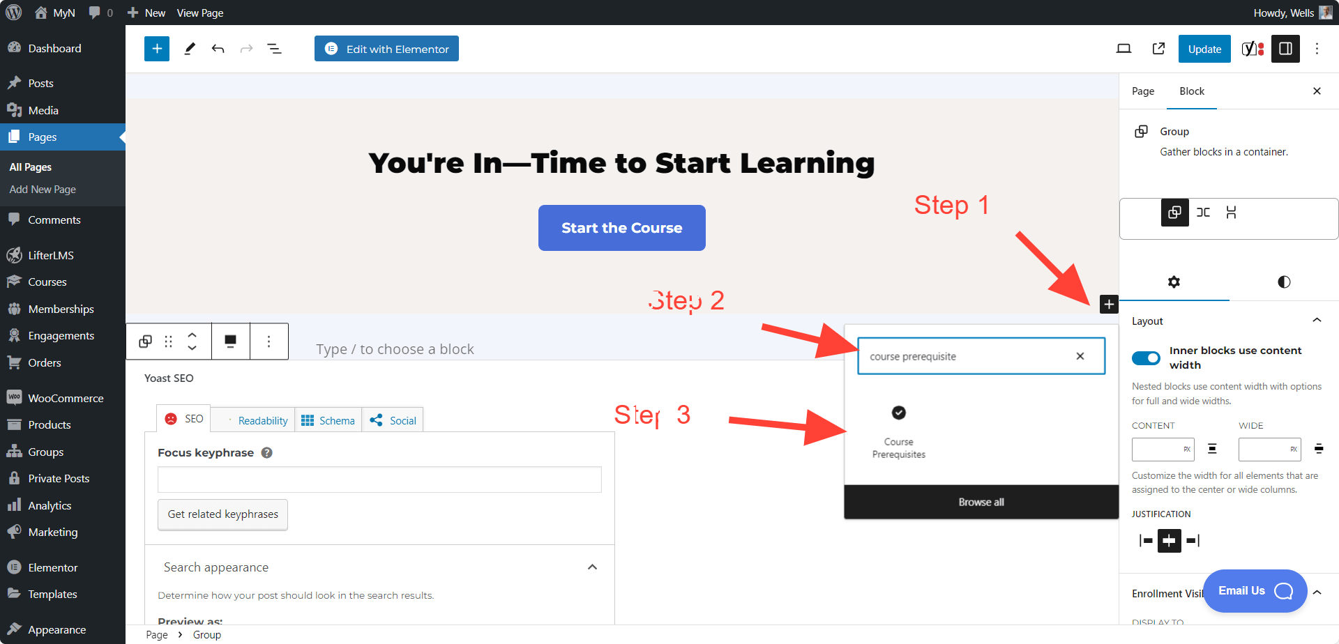 LifterLMS Course Prerequisite Block Adding Process