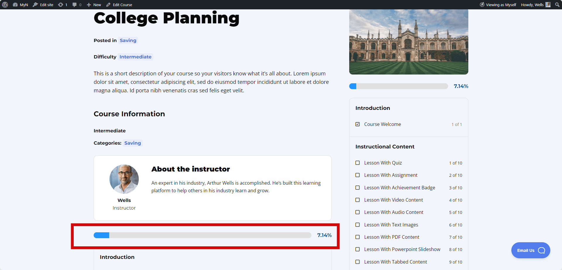 LifterLMS Course Progress Block