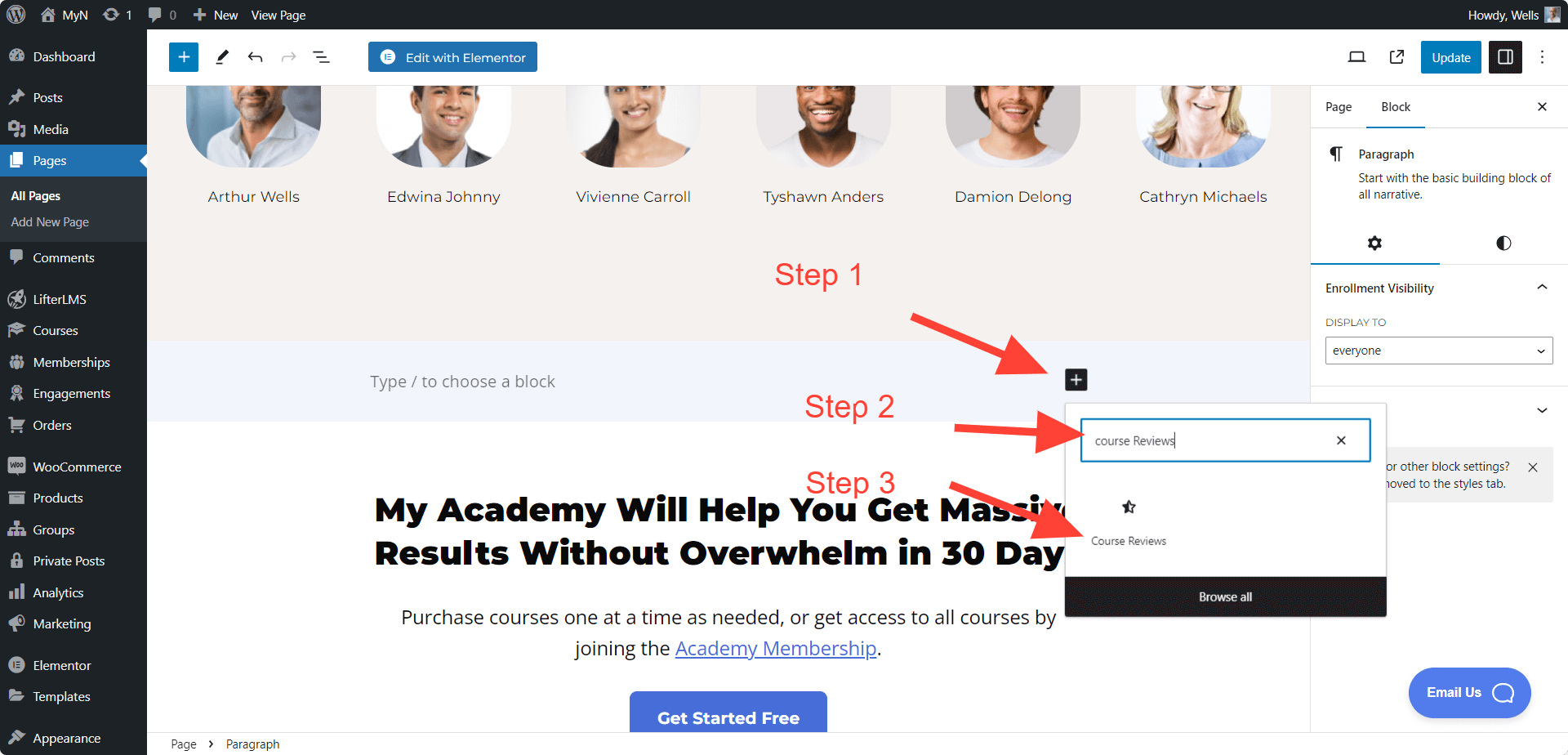 LifterLMS Course Review Block Adding Process