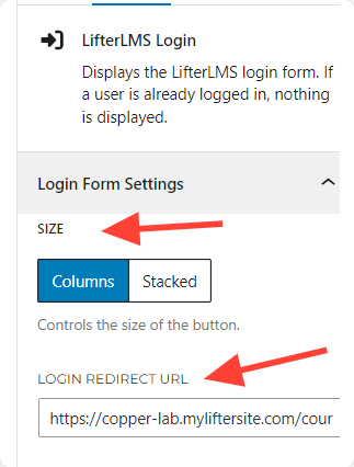LifterLMS Login Block Setting