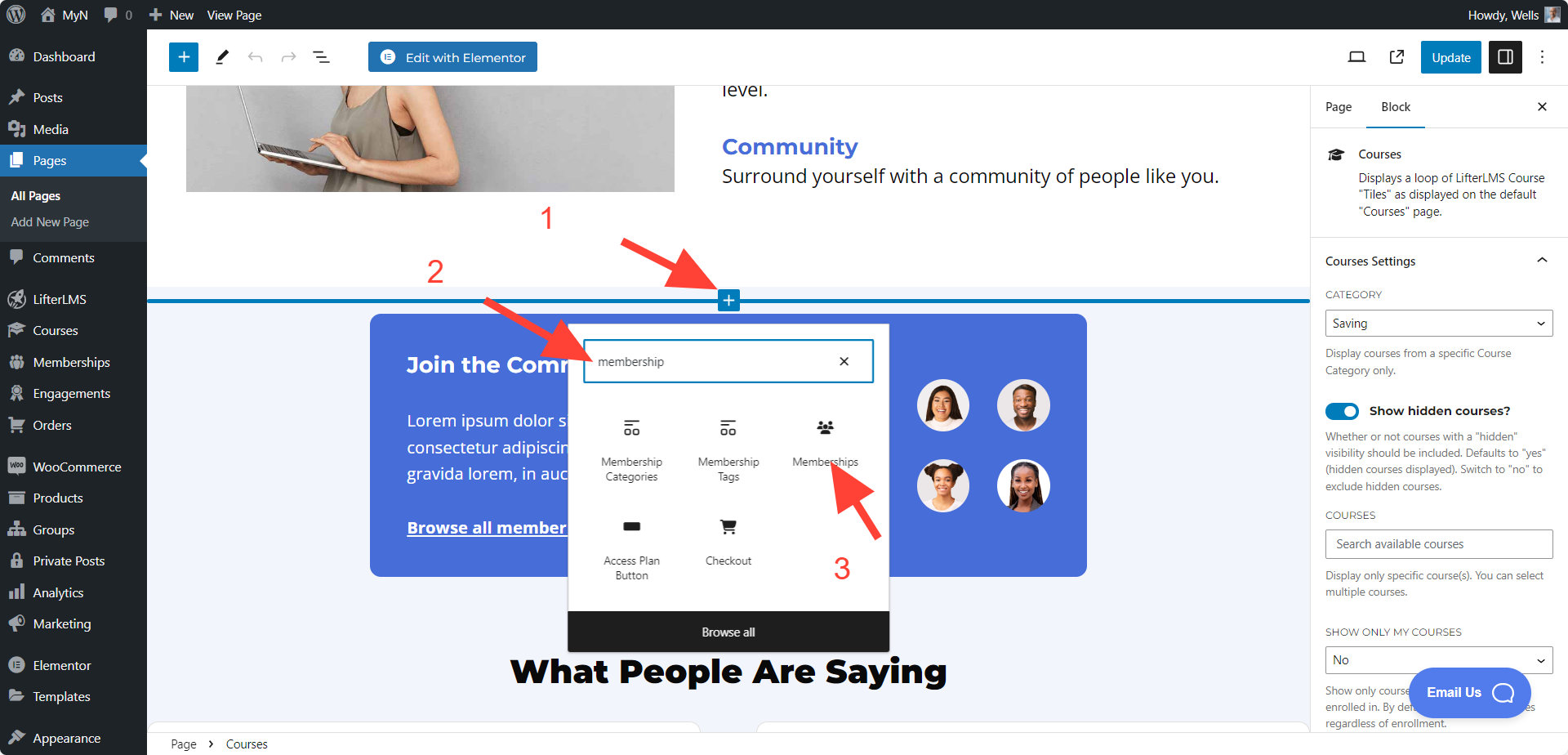 LifterLMS Membership Block Adding Process