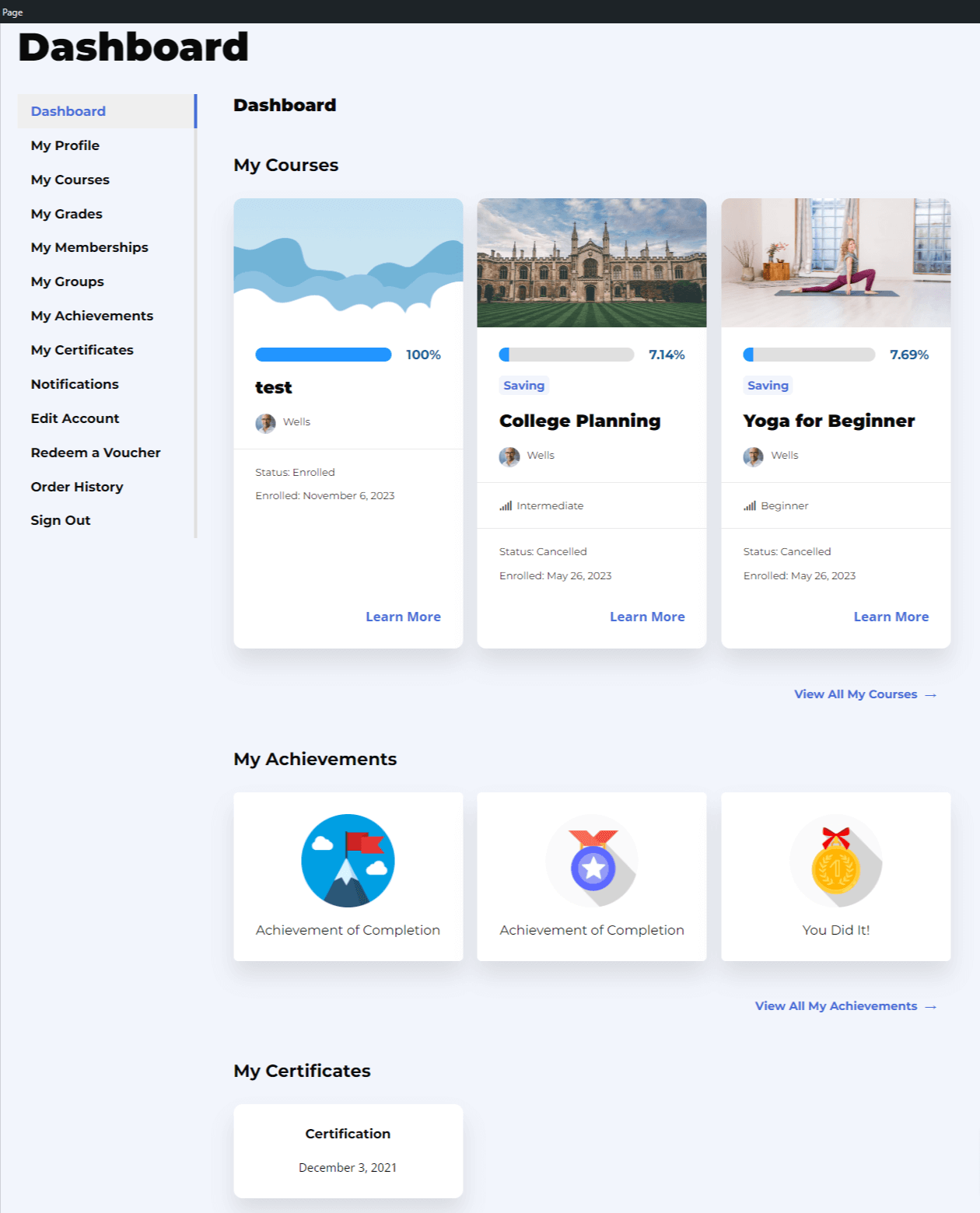 LifterLMS My Account Block