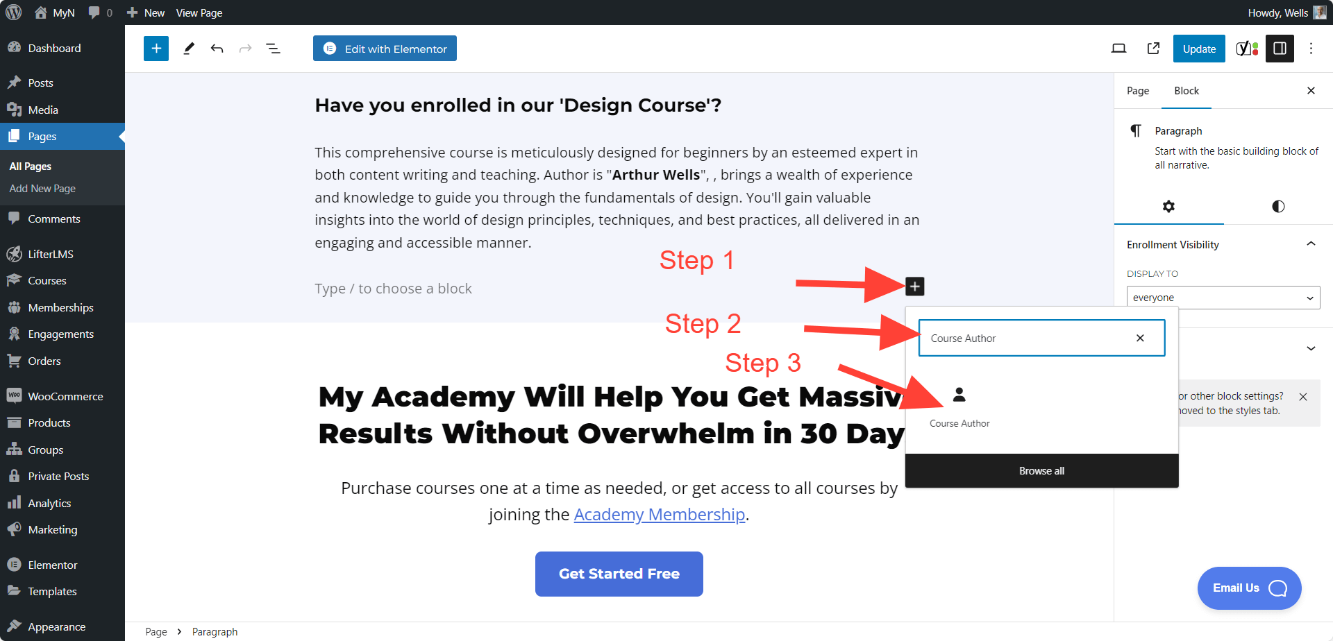 LiterLMS Course Author Block Adding-Process