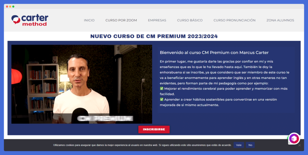 Carter Method online course for Internet Company Teaching English to Spanish 
