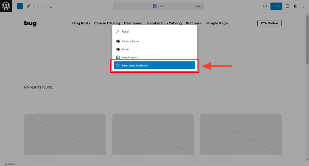 Click on reset styles to defaults.