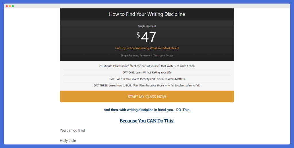 Holly's Writing Class Courses Access Plan- Teaching methods online
