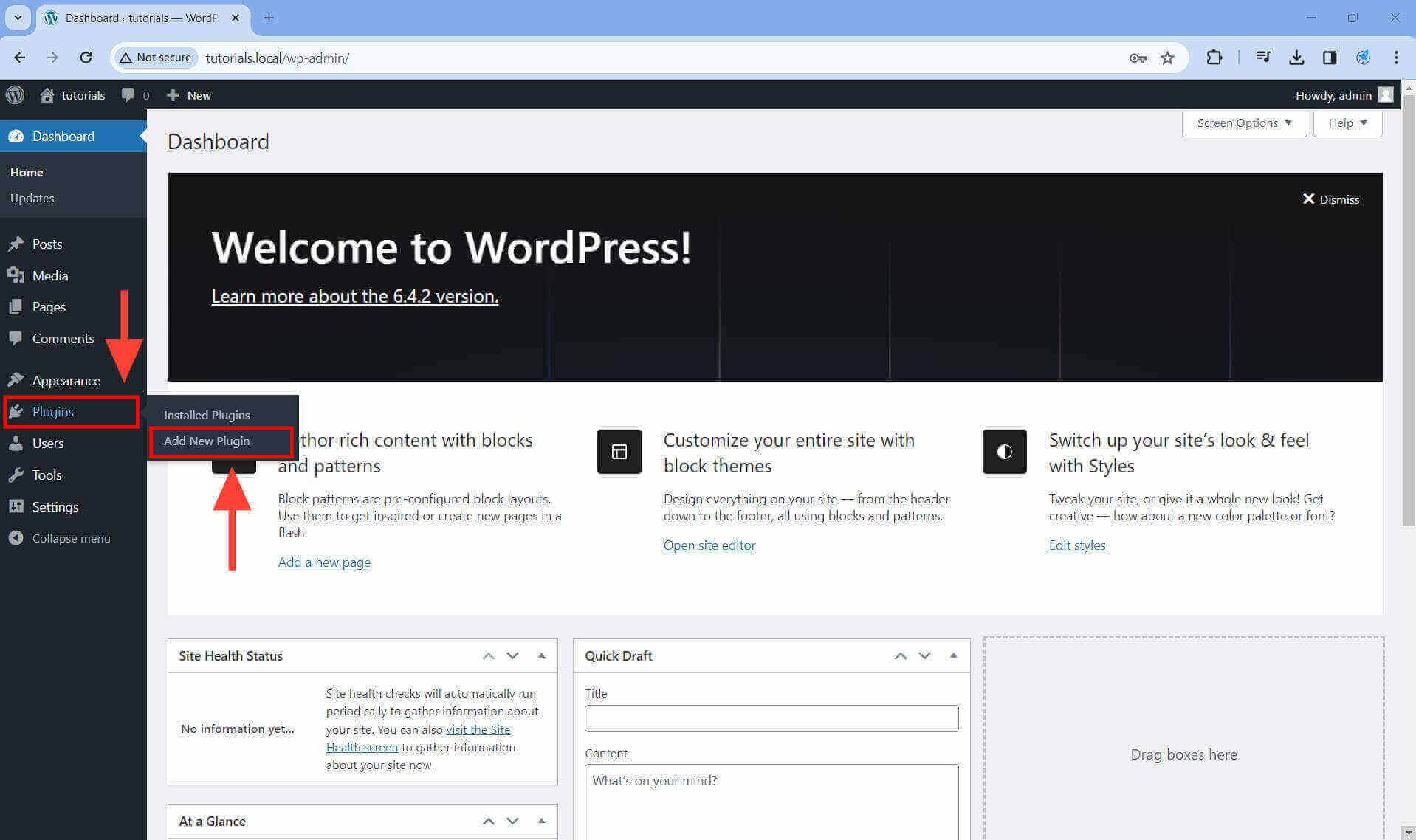 Navigate to Plugins Add New Plugin from the WordPress admin.