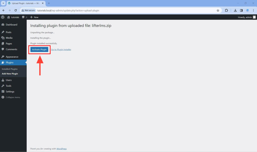 On the page that loads, click on the Activate Plugin button.