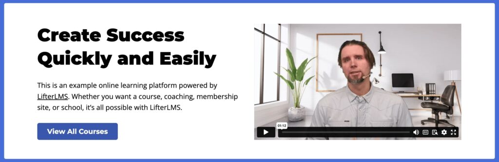hero for course sales page using the Aircraft plugin