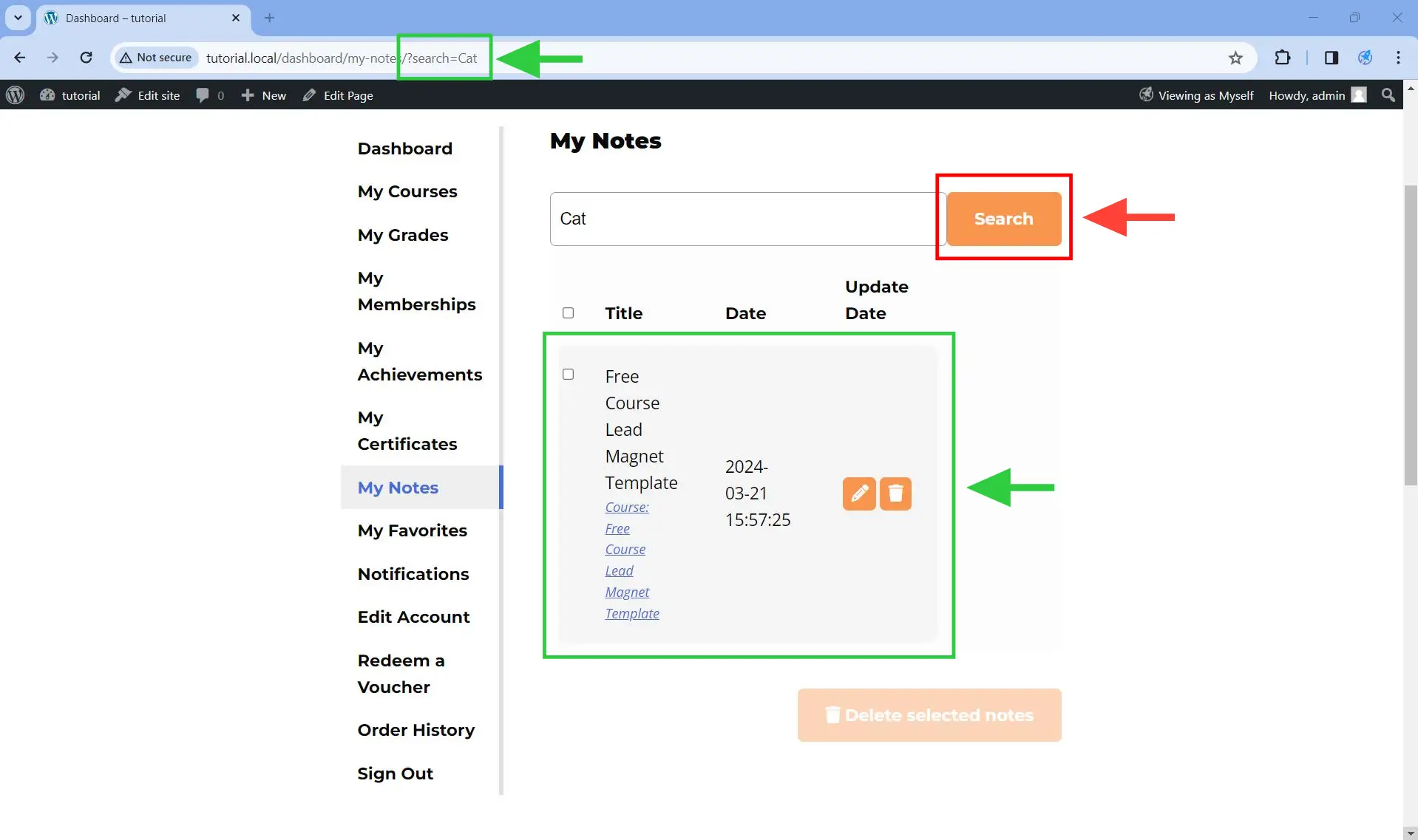 Click on the Search button. This will load only the notes that contain the text you are searching for.