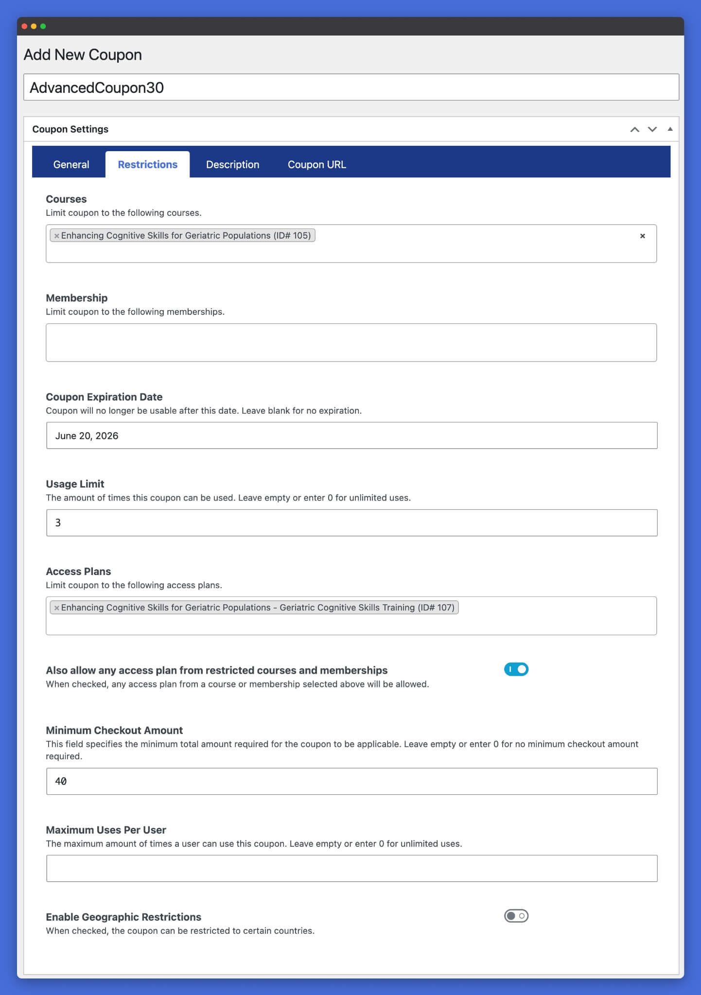 LifterLMS Advanced Coupon Restrictions