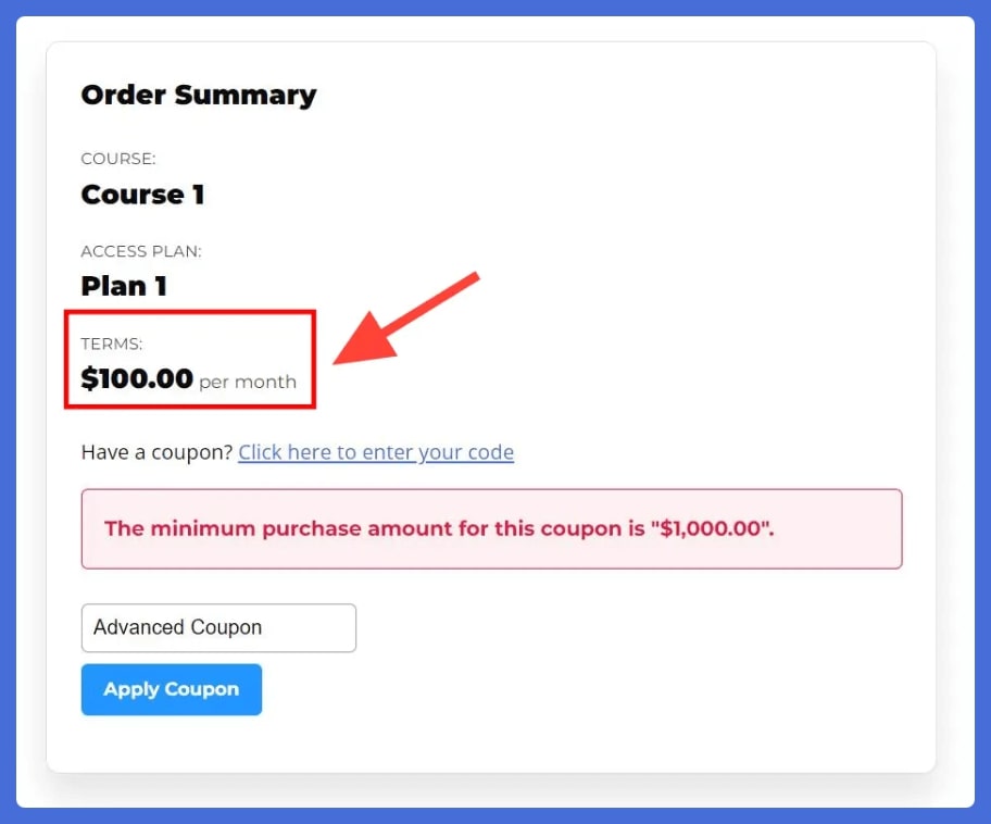 LifterLMS Advanced Coupons - Minimum Purchase Amount