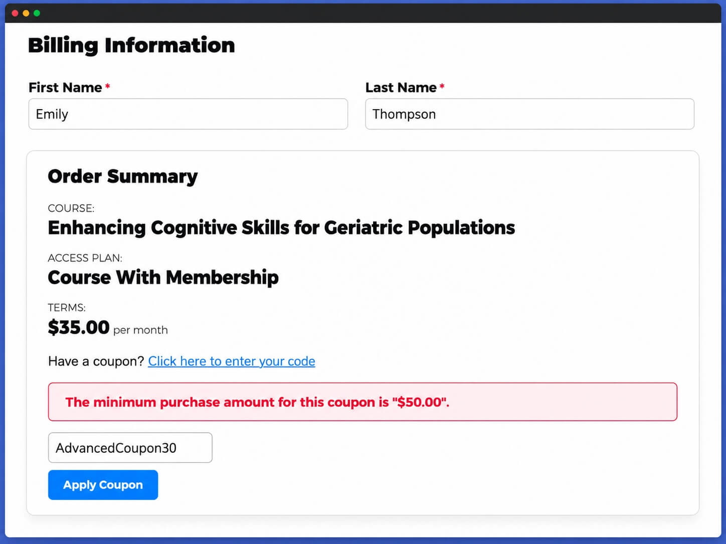 LifterLMS Coupon Checkout