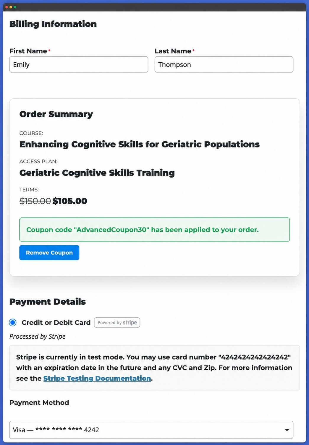 LifterLMS Coupon checkout