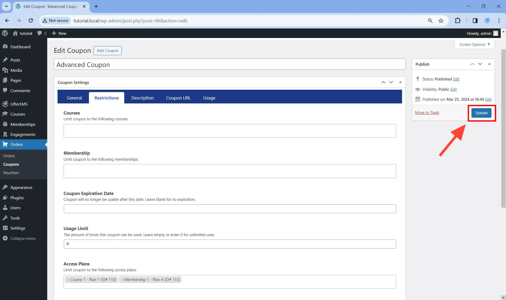 Save the changes once you are done adding the access plans.