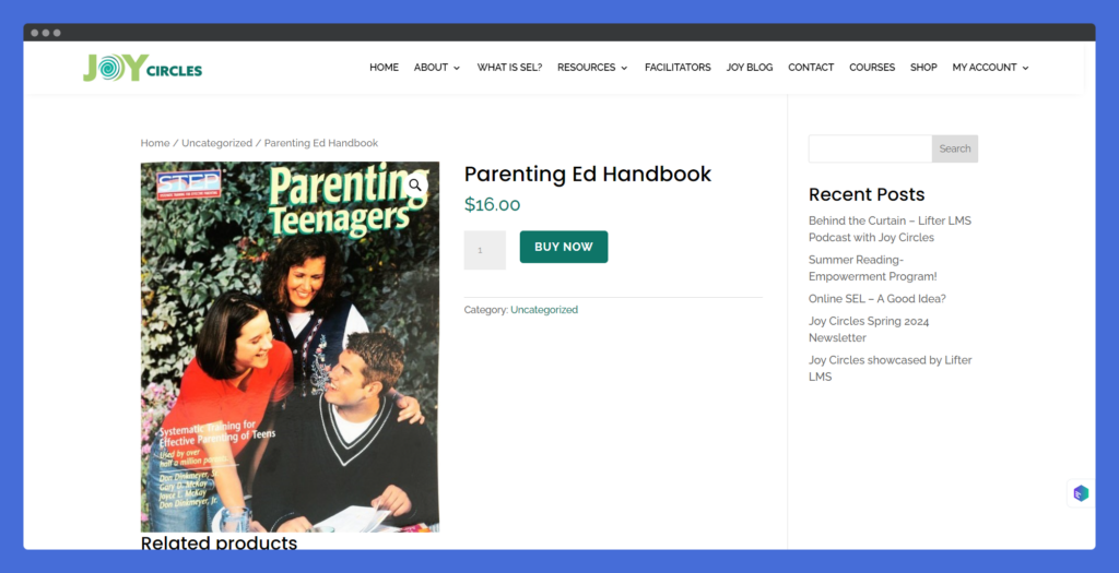 Course Page of Joy Circle Website by Barbara Thomason