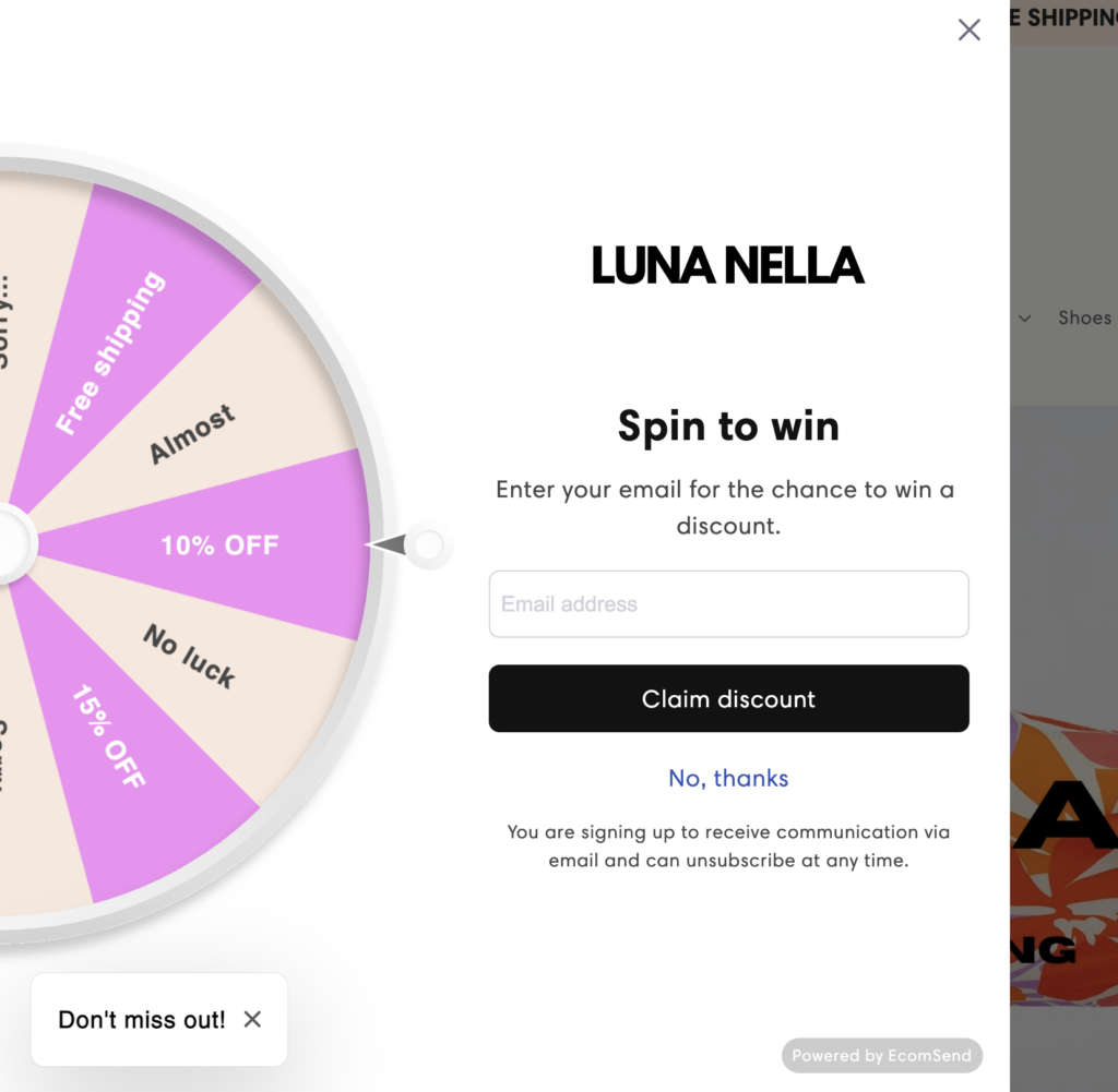  Luna Nella’s lucky wheel popup.

