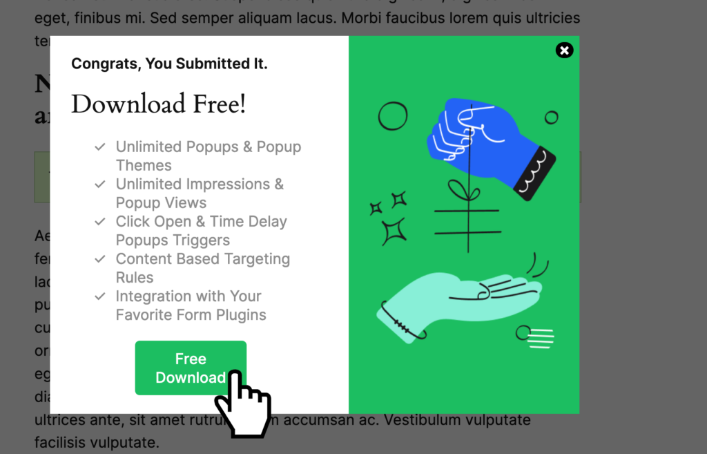 A screen capture of a popup offering a free download.
